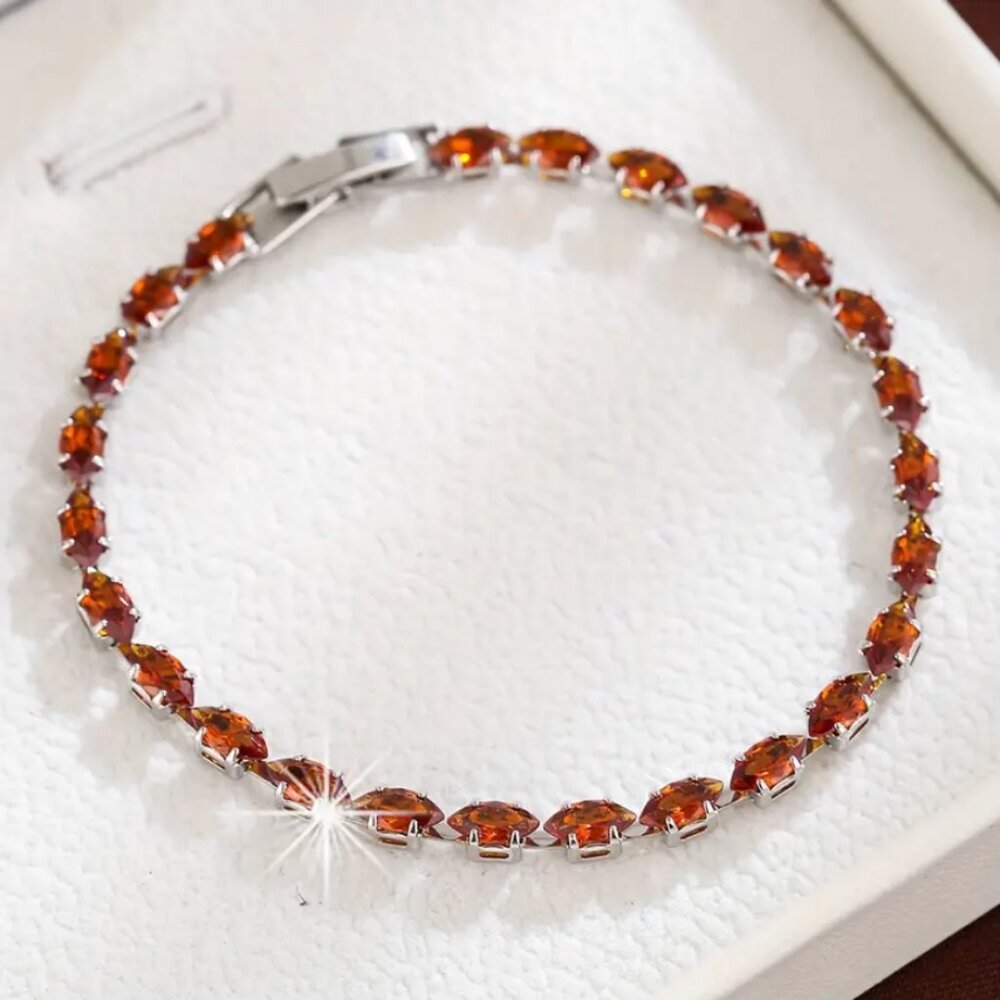 2ct Red Ruby Womens 14K White Gold Oval Gemstone Tennis Bracelet 14 K Silver NEW